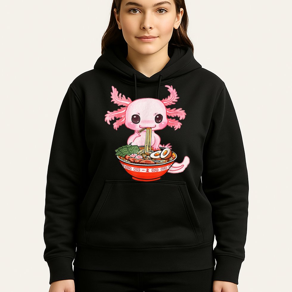 Kawaii Axolotl Eating Ramen Noodles Anime Gift Teens Hoodie