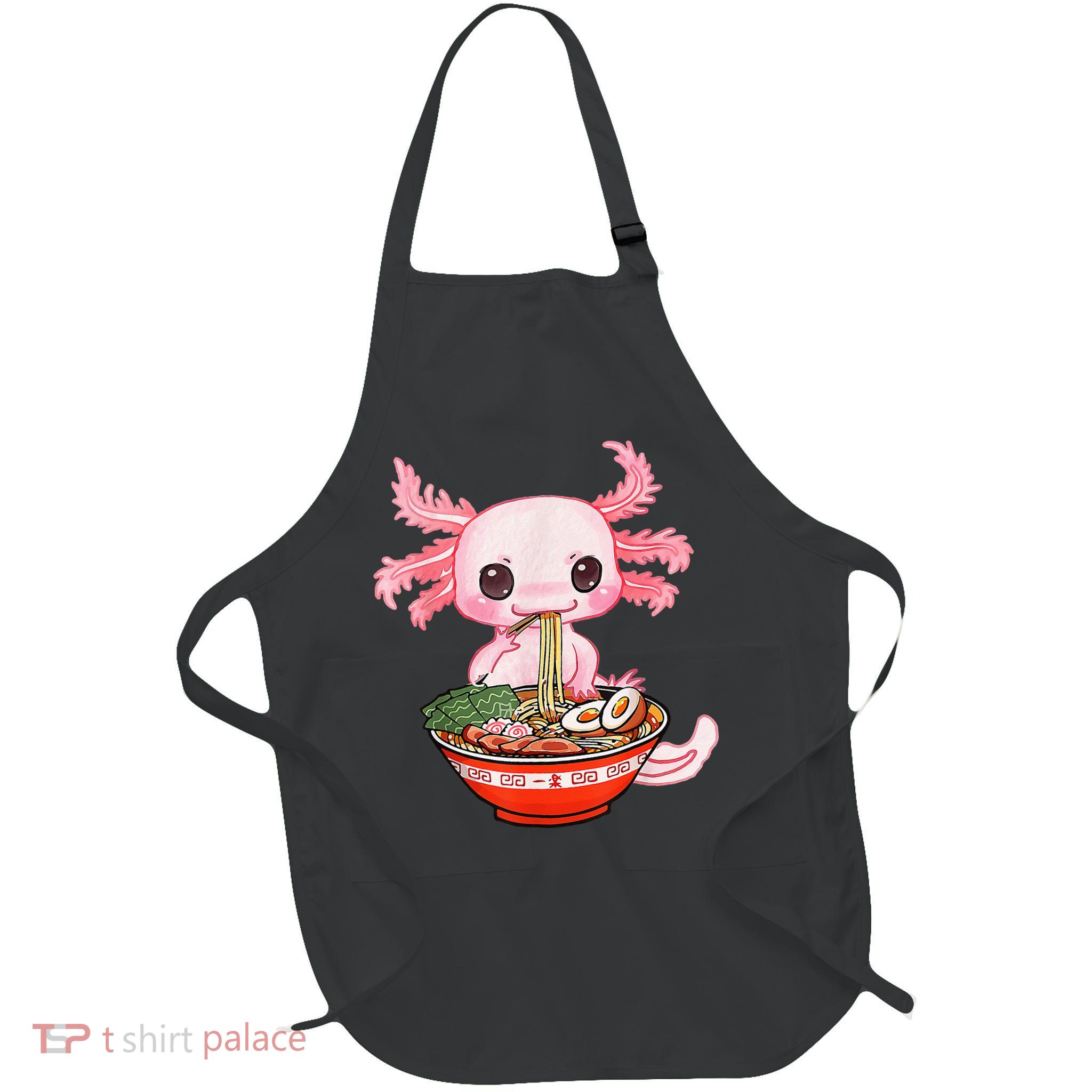 Kawaii Axolotl Eating Ramen Noodles Anime Gift Teens Full-Length Apron With Pockets