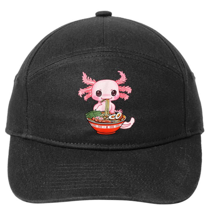 Kawaii Axolotl Eating Ramen Noodles Anime Gift Teens 7-Panel Snapback Hat