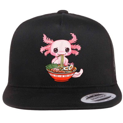 Kawaii Axolotl Eating Ramen Noodles Anime Gift Teens Flat Bill Trucker Hat