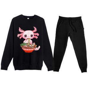 Kawaii Axolotl Eating Ramen Noodles Anime Gift Teens Premium Crewneck Sweatsuit Set