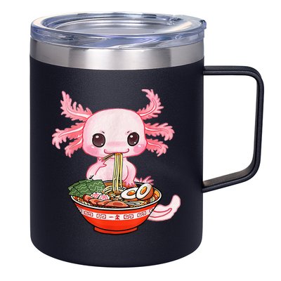 Kawaii Axolotl Eating Ramen Noodles Anime Gift Teens 12oz Stainless Steel Coffee Mug