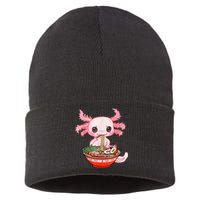 Kawaii Axolotl Eating Ramen Noodles Anime Gift Teens Sustainable Knit Beanie