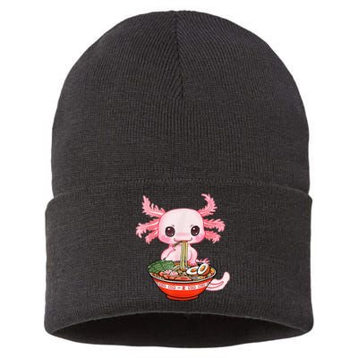 Kawaii Axolotl Eating Ramen Noodles Anime Gift Teens Sustainable Knit Beanie