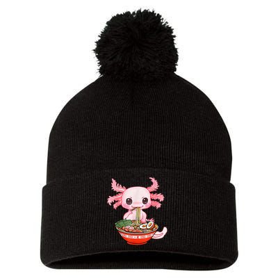 Kawaii Axolotl Eating Ramen Noodles Anime Gift Teens Pom Pom 12in Knit Beanie