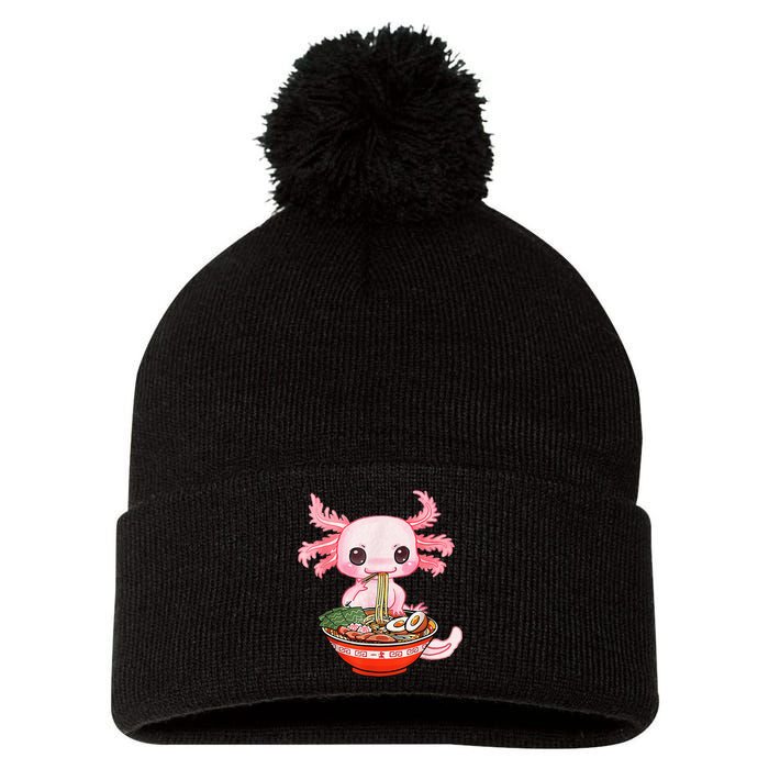 Kawaii Axolotl Eating Ramen Noodles Anime Gift Teens Pom Pom 12in Knit Beanie