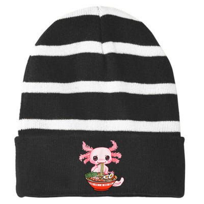 Kawaii Axolotl Eating Ramen Noodles Anime Gift Teens Striped Beanie with Solid Band