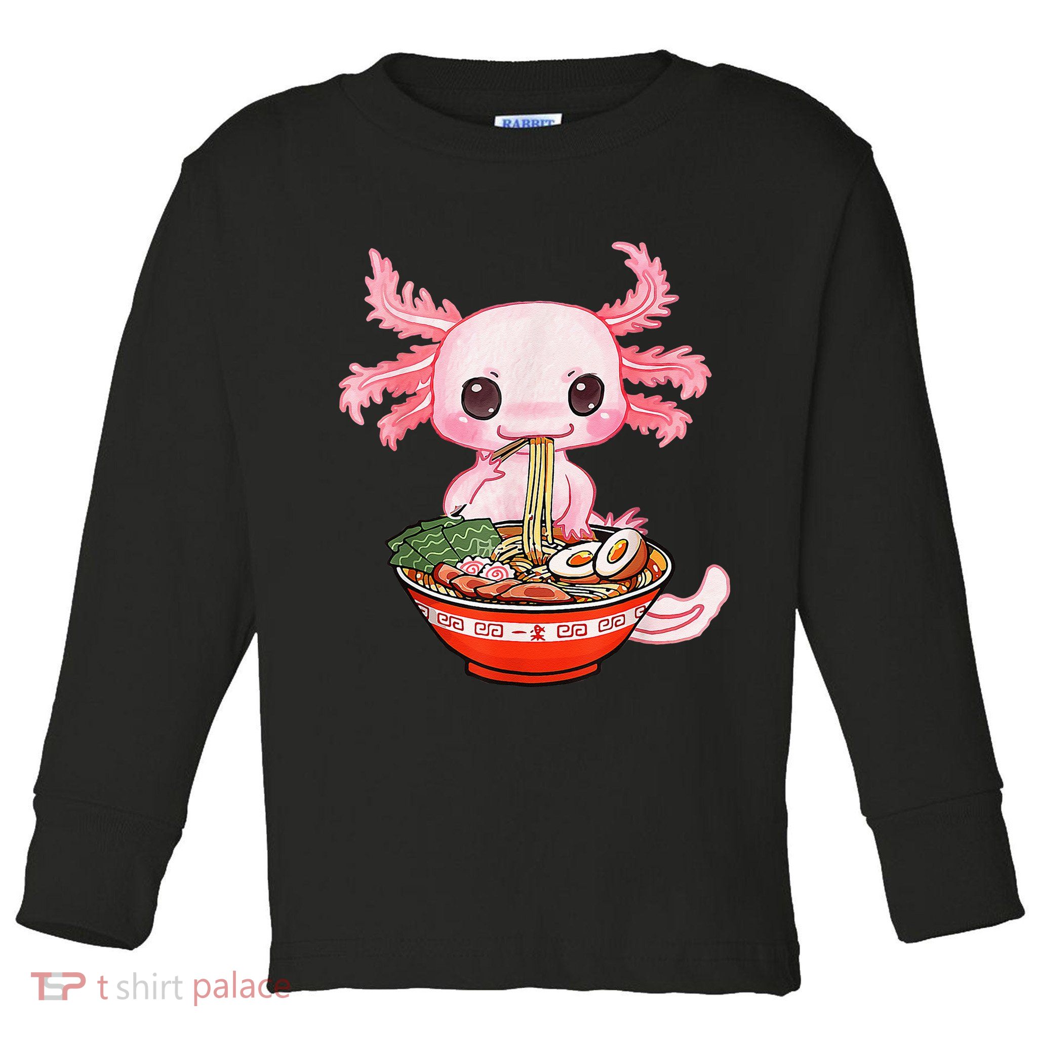 Kawaii Axolotl Eating Ramen Noodles Anime Gift Teens Toddler Long Sleeve Shirt