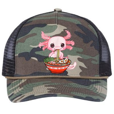 Kawaii Axolotl Eating Ramen Noodles Anime Gift Teens Retro Rope Trucker Hat Cap