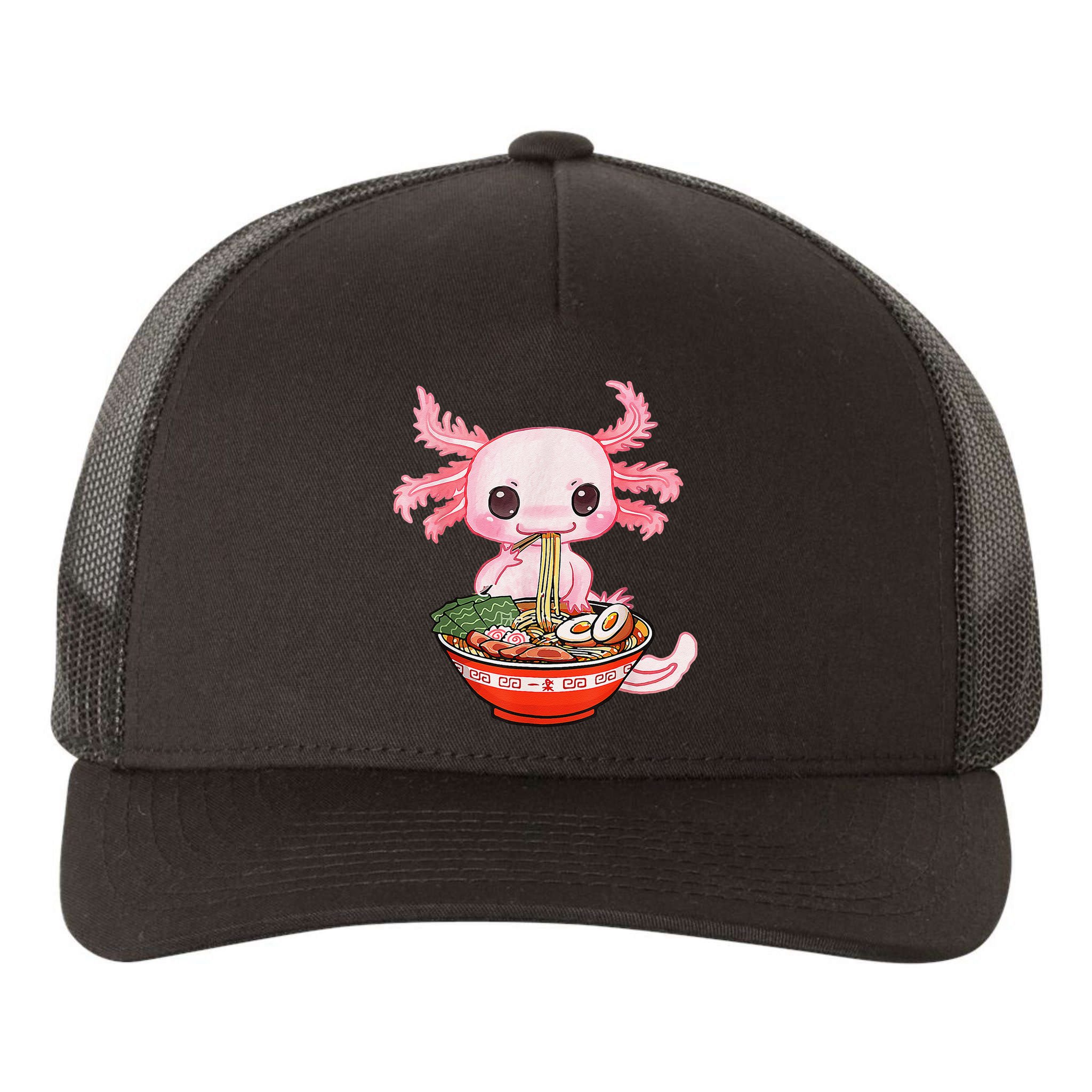 Kawaii Axolotl Eating Ra Noodles Anime Gift Yupoong Adult 5-Panel Trucker Hat