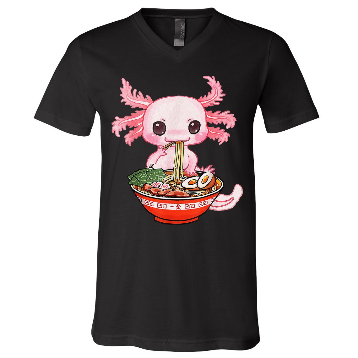 Kawaii Axolotl Eating Ra Noodles Anime Gift V-Neck T-Shirt