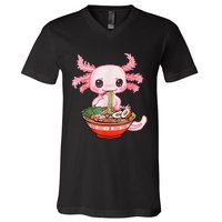 Kawaii Axolotl Eating Ra Noodles Anime Gift V-Neck T-Shirt