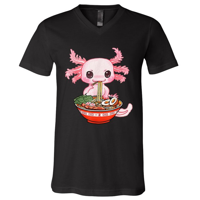 Kawaii Axolotl Eating Ra Noodles Anime Gift V-Neck T-Shirt