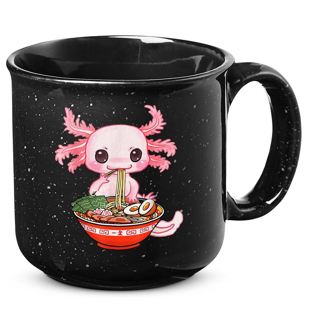 Kawaii Axolotl Eating Ra Noodles Anime Gift 15oz Campfire Ceramic Mug