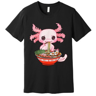 Kawaii Axolotl Eating Ra Noodles Anime Gift Premium T-Shirt