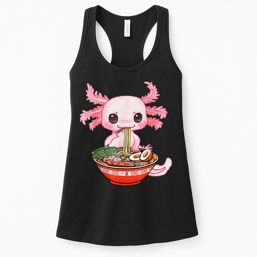 Kawaii Axolotl Eating Ra Noodles Anime Gift Womens Tank Top