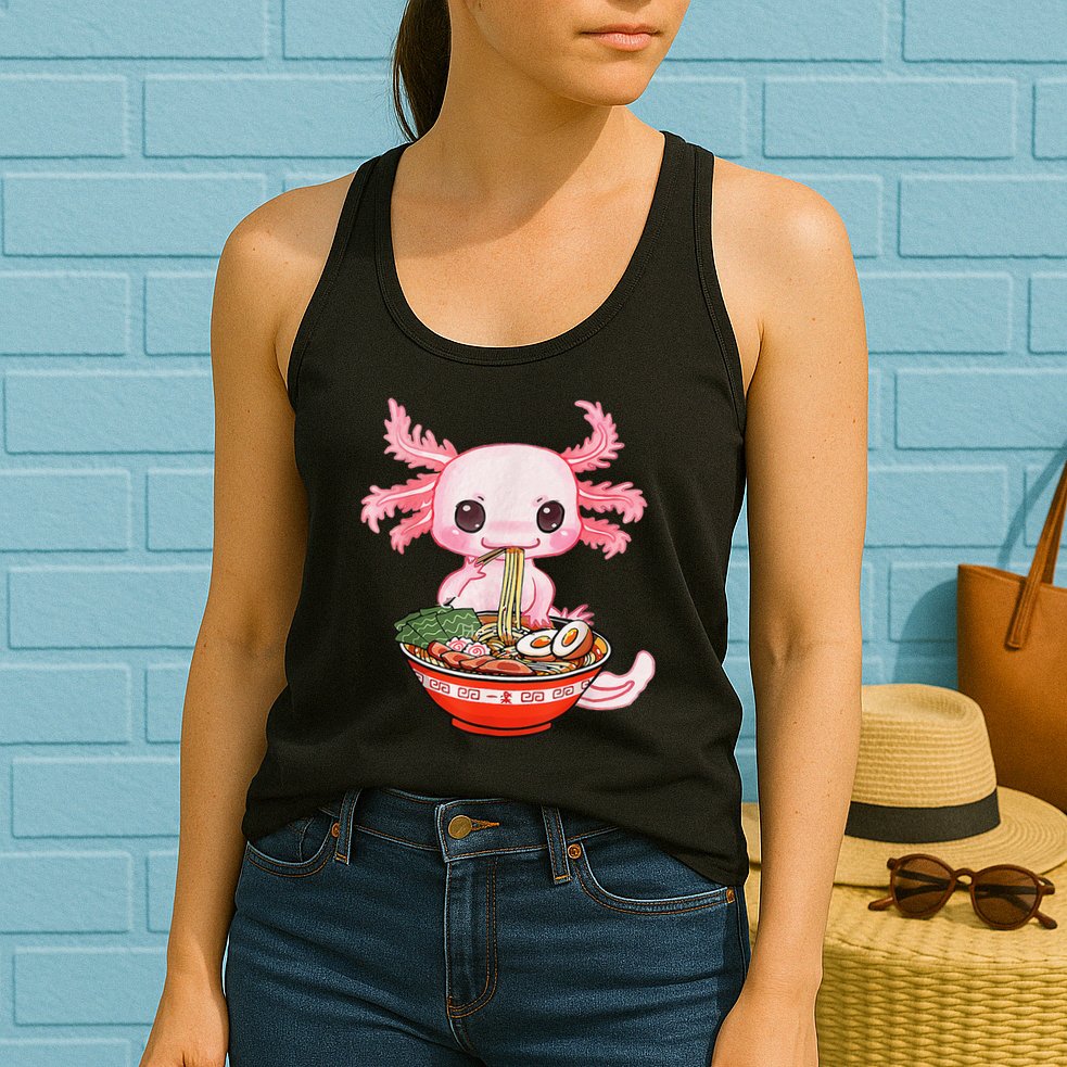 Kawaii Axolotl Eating Ra Noodles Anime Gift Womens Tank Top