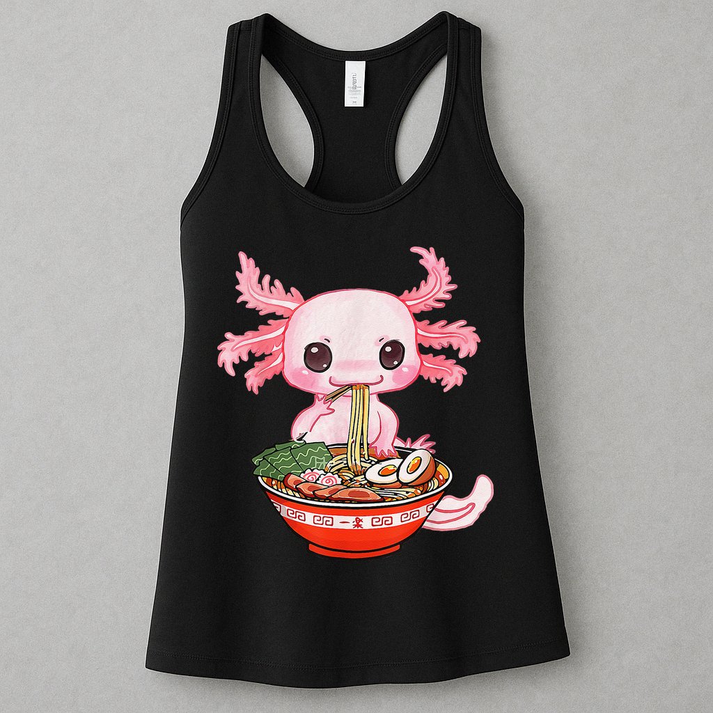 Kawaii Axolotl Eating Ra Noodles Anime Gift Womens Tank Top