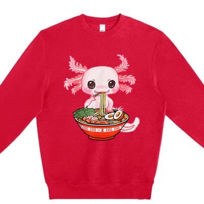 Kawaii Axolotl Eating Ra Noodles Anime Gift Premium Crewneck Sweatshirt