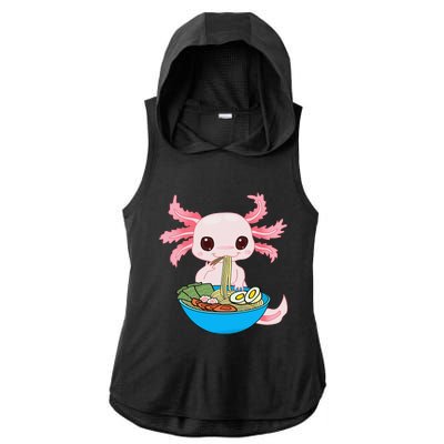 Kawaii Axolotl Eating Ra Noodles Anime Ladies PosiCharge Tri-Blend Wicking Draft Hoodie Tank