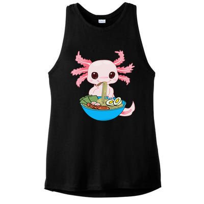 Kawaii Axolotl Eating Ra Noodles Anime Ladies PosiCharge Tri-Blend Wicking Tank