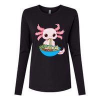 Kawaii Axolotl Eating Ra Noodles Anime Womens Cotton Relaxed Long Sleeve T-Shirt