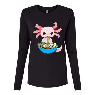 Kawaii Axolotl Eating Ra Noodles Anime Womens Cotton Relaxed Long Sleeve T-Shirt