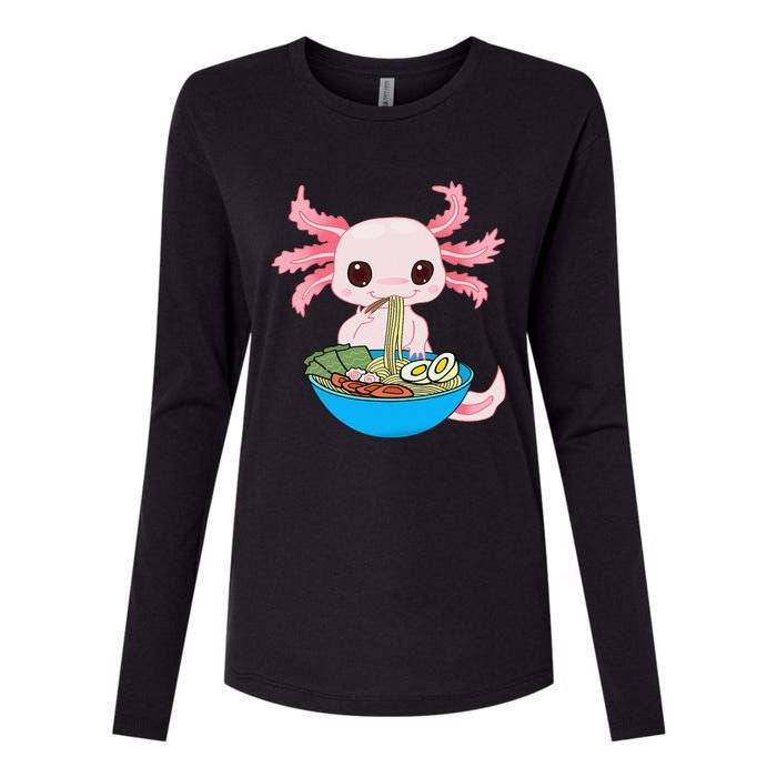 Kawaii Axolotl Eating Ra Noodles Anime Womens Cotton Relaxed Long Sleeve T-Shirt