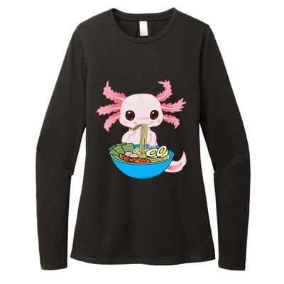 Kawaii Axolotl Eating Ra Noodles Anime Womens CVC Long Sleeve Shirt