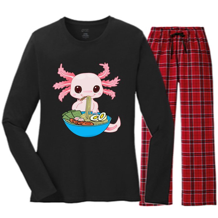 Kawaii Axolotl Eating Ra Noodles Anime Women's Long Sleeve Flannel Pajama Set 