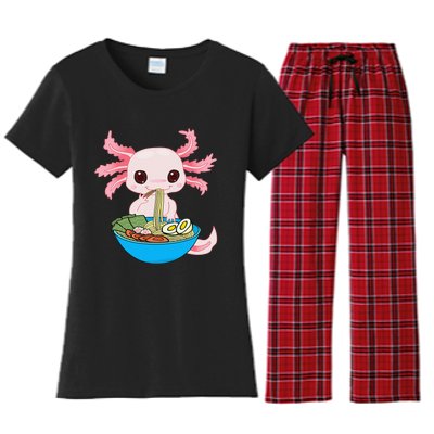 Kawaii Axolotl Eating Ra Noodles Anime Women's Flannel Pajama Set