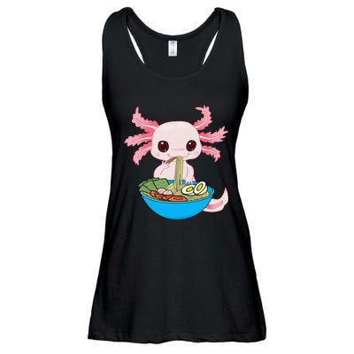 Kawaii Axolotl Eating Ra Noodles Anime Ladies Essential Flowy Tank