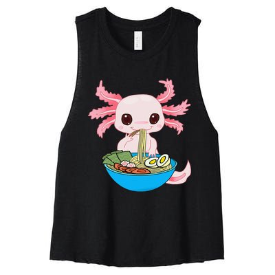 Kawaii Axolotl Eating Ra Noodles Anime Women's Racerback Cropped Tank