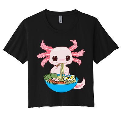 Kawaii Axolotl Eating Ra Noodles Anime Women's Crop Top Tee