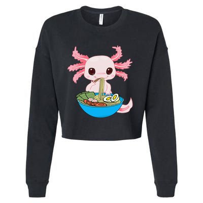 Kawaii Axolotl Eating Ra Noodles Anime Cropped Pullover Crew