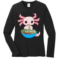 Kawaii Axolotl Eating Ra Noodles Anime Ladies Long Sleeve Shirt