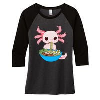 Kawaii Axolotl Eating Ra Noodles Anime Women's Tri-Blend 3/4-Sleeve Raglan Shirt