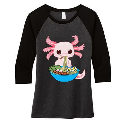 Kawaii Axolotl Eating Ra Noodles Anime Women's Tri-Blend 3/4-Sleeve Raglan Shirt