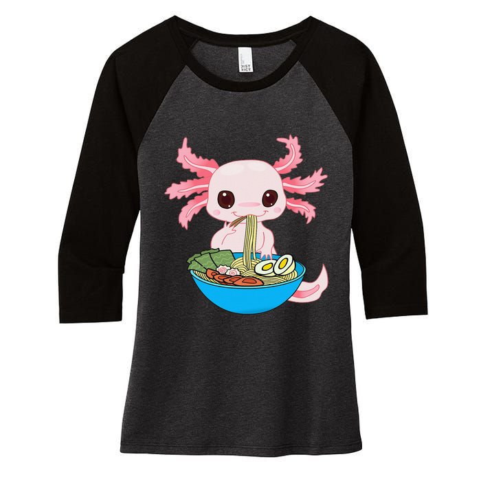 Kawaii Axolotl Eating Ra Noodles Anime Women's Tri-Blend 3/4-Sleeve Raglan Shirt