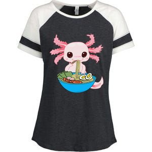 Kawaii Axolotl Eating Ra Noodles Anime Enza Ladies Jersey Colorblock Tee