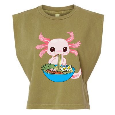 Kawaii Axolotl Eating Ra Noodles Anime Garment-Dyed Women's Muscle Tee