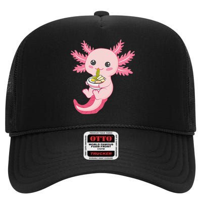 Kawaii Axolotl Eating Ra Noodles Manga Lover Anime  High Crown Mesh Back Trucker Hat