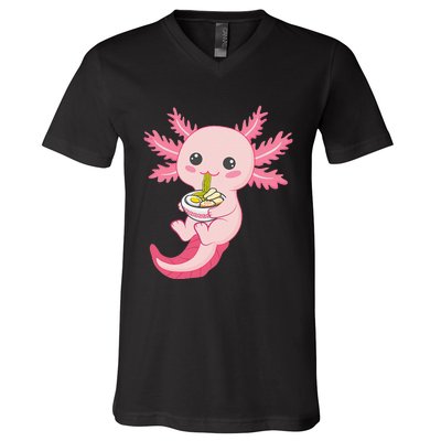 Kawaii Axolotl Eating Ra Noodles Manga Lover Anime  V-Neck T-Shirt