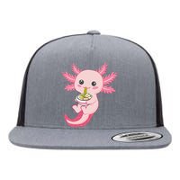 Kawaii Axolotl Eating Ra Noodles Manga Lover Anime  Flat Bill Trucker Hat