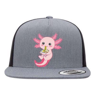 Kawaii Axolotl Eating Ra Noodles Manga Lover Anime  Flat Bill Trucker Hat