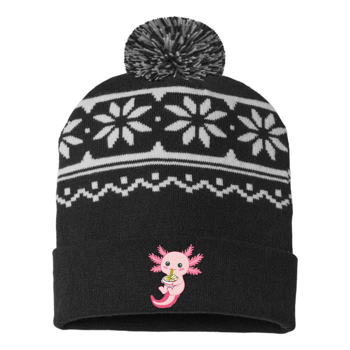 Kawaii Axolotl Eating Ra Noodles Manga Lover Anime  USA-Made Snowflake Beanie