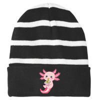 Kawaii Axolotl Eating Ra Noodles Manga Lover Anime  Striped Beanie with Solid Band