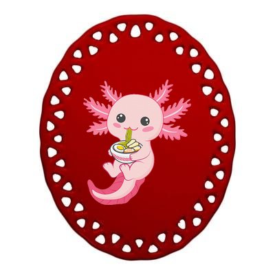 Kawaii Axolotl Eating Ra Noodles Manga Lover Anime  Ceramic Oval Ornament