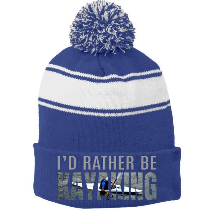 Kayak Accessories Equipt Gift ID Rather Be Kayaking Stripe Pom Pom Beanie