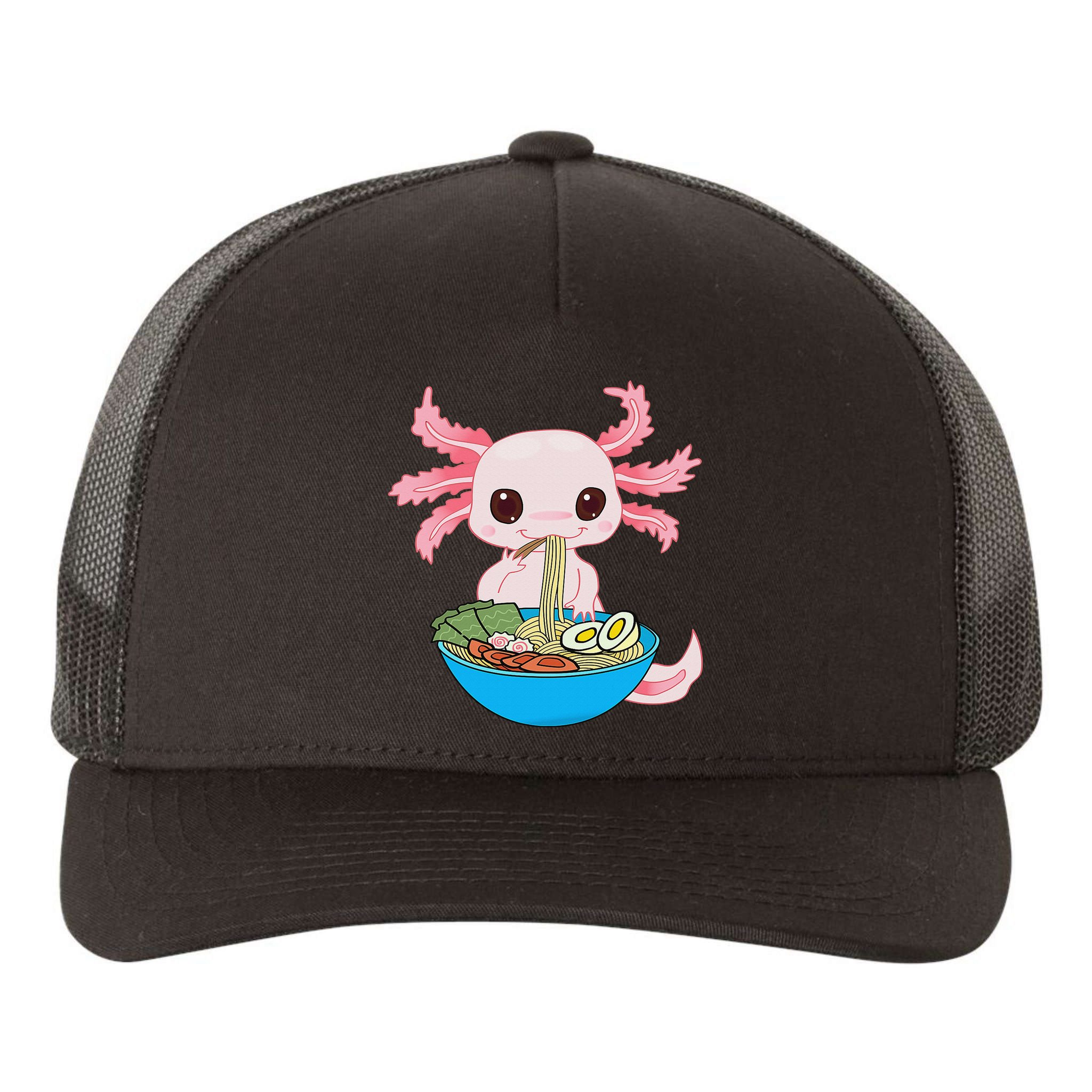 Kawaii Axolotl Eating Ra Noodles Anime  Yupoong Adult 5-Panel Trucker Hat